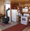 Kitchen and woodstove in the Lone Cone Cabin